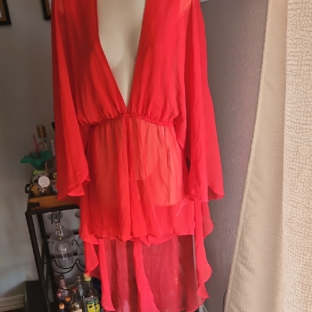 Elegant Red Chiffon Swin Coverup